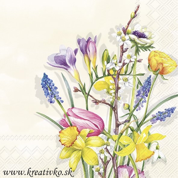 Servítka 33 x 33 cm - Jarné kvety (K)