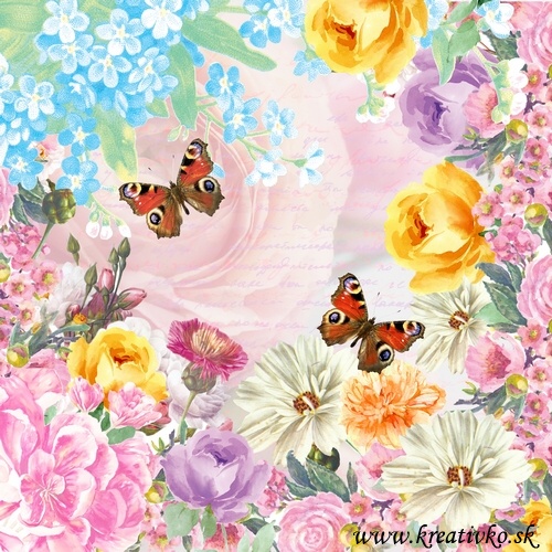 Servítka 33 x 33 cm - Motýle a ruže