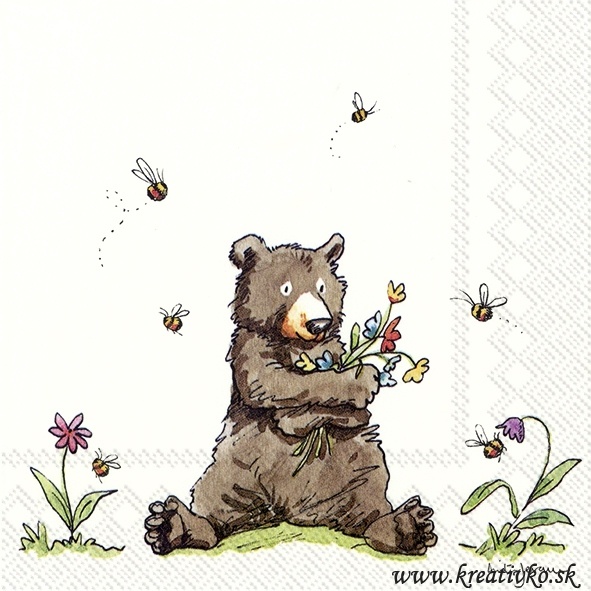 Servítka 33 x 33 cm - Medveď a včely