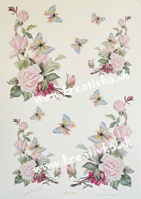 Decoupage papier 30 x 42 cm - Ruže a motýle