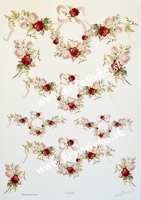 Decoupage papier 30 x 42 cm - Ruže a ružové stuhy