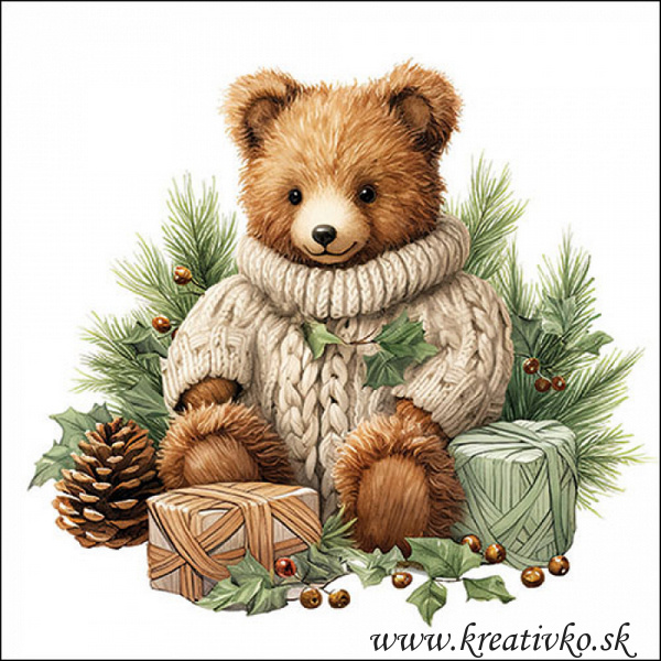 Servítka 33 x 33 cm - Medvedík v pletenom svetri
