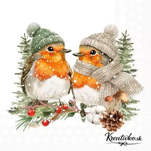 Servítka 33 x 33 cm - Červienky v zimných čiapkach