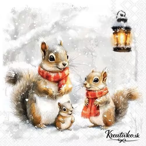 Servítka 33 x 33 cm - Veveričky v zasneženej krajine