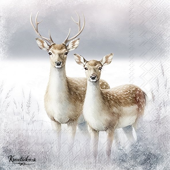 Servítka 33 x 33 cm - Jelene v zasneženej krajine