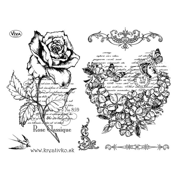 Silikónová pečiatka - Kvetinové srdce a ruže