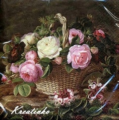 Servítka 33 x 33 cm - Vintage ruže v košíku