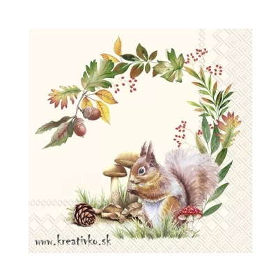 Servítka 25 x 25 cm - Veverička a hríby