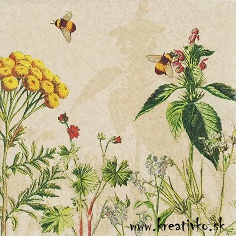 Servítka 33 x 33 cm - Lúčne kvety a včely