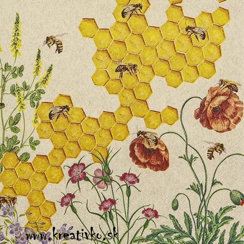 Servítka 33 x 33 cm - Lúčne kvety a včely