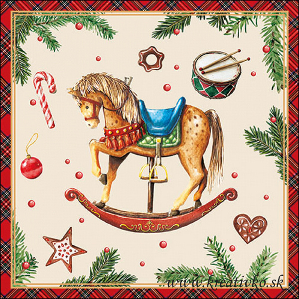 Servítka 33 x 33 cm - Vianočný hojdací koník (K)