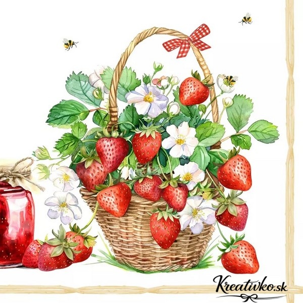 Servítka 33 x 33 - Jahody v košíku