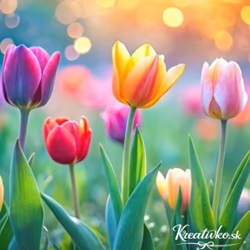 Servítka 33 x 33 cm - Farebné tulipány na lúke