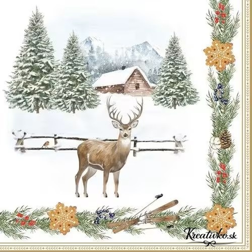 Servítka 33 x 33 cm - Jeleň v zimnej krajine