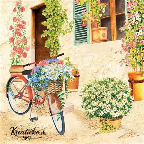 Servítka 33 x 33 cm - Bicykel plný kvetov