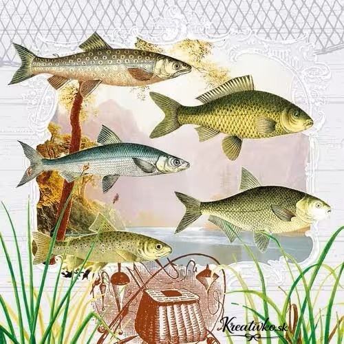 Servítka 33 x 33 cm - Ryby v rybárskej krajine