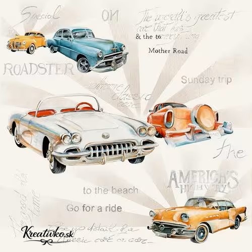 Servítka 33 x 33 cm - Americké retro automobily