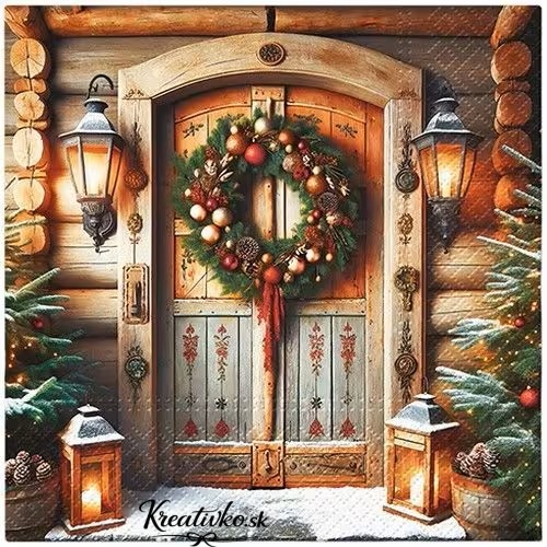 Servítka 33 x 33 cm - Vianočné dvere s vencom