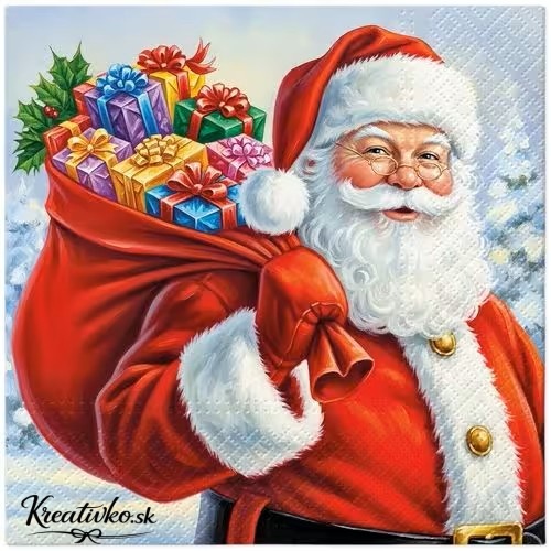 Servítka 33 x 33 cm - Santa Claus s vrecom darčekov