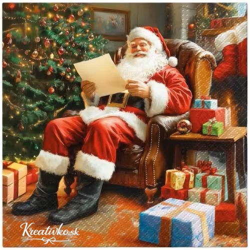 Servítka 33 x 33 cm - Santa Claus číta list
