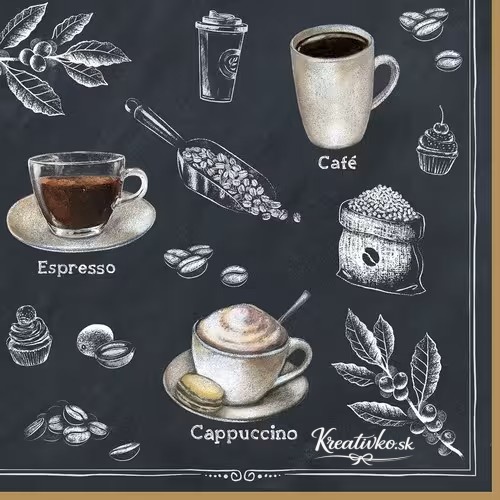 Servítka 33 x 33 cm - Káva, cappuccino a espresso