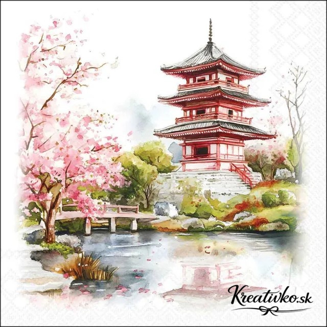 Servítka 33 x 33 cm - Japonská pagoda pri jazere