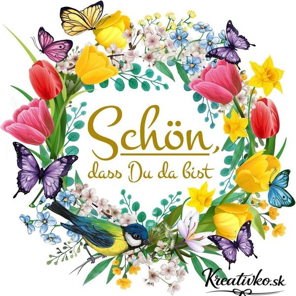 Servítka 33 x 33 cm - Tulipánový veniec s vtáčikom a motýľmi