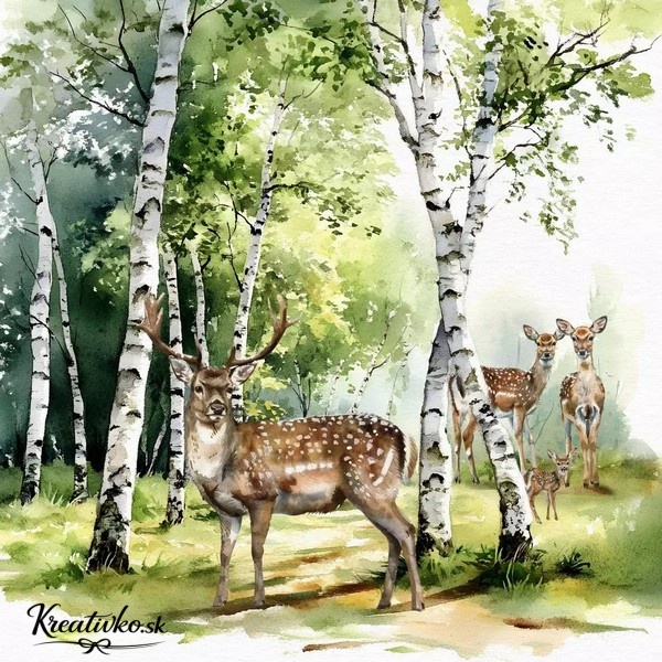 Servítka 33 x 33 cm - Jelene v brezovom lese