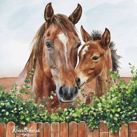 Servítka 33 x 33 cm - Kobyla so žriebäťom pri plote