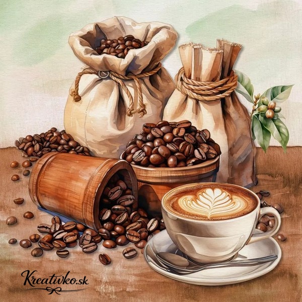 Servítka 33 x 33 cm - Kávové zrná a cappuccino