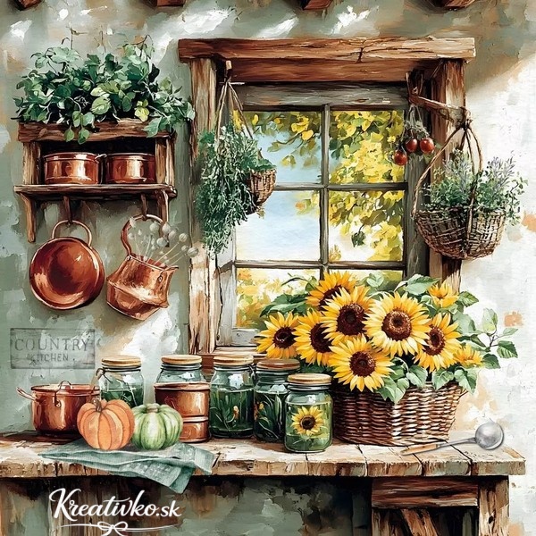 Servítka 33 x 33 cm - Slnečnice v rustikálnej kuchyni