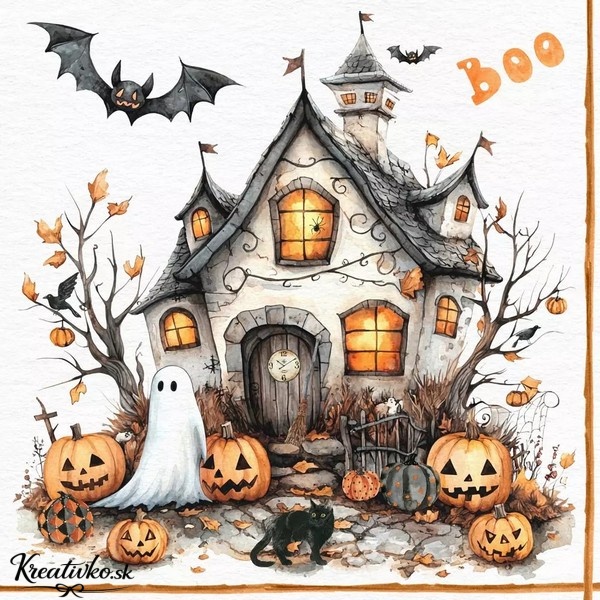 Servítka 33 x 33 cm - Halloweenový domček