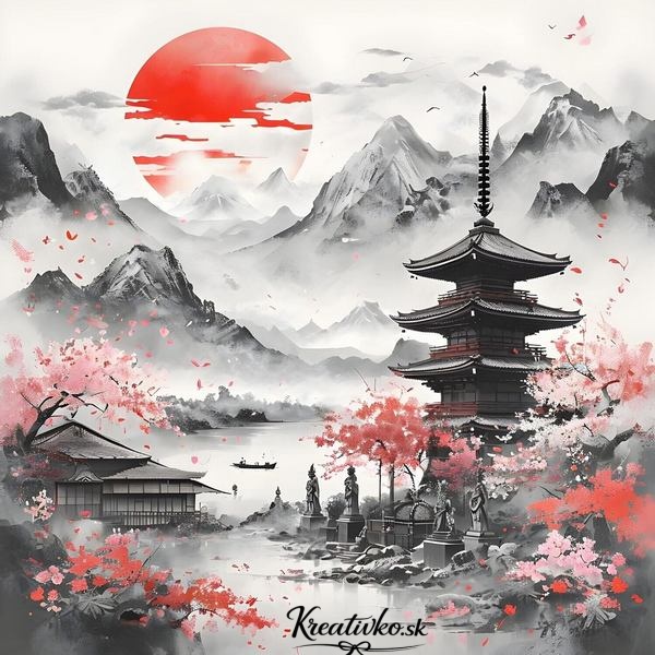 Servítka 33 x 33 cm - Japonská pagoda pod horami