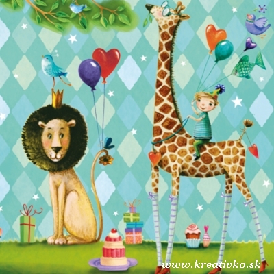 Servítka 33 x 33 cm - Žirafa a lev