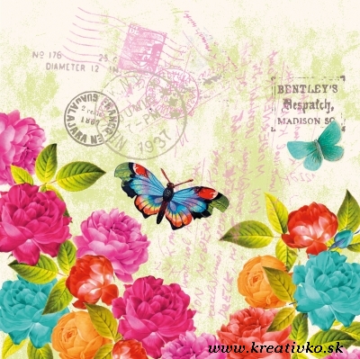 Servítka 33 x 33 cm - Motýľ a ruže