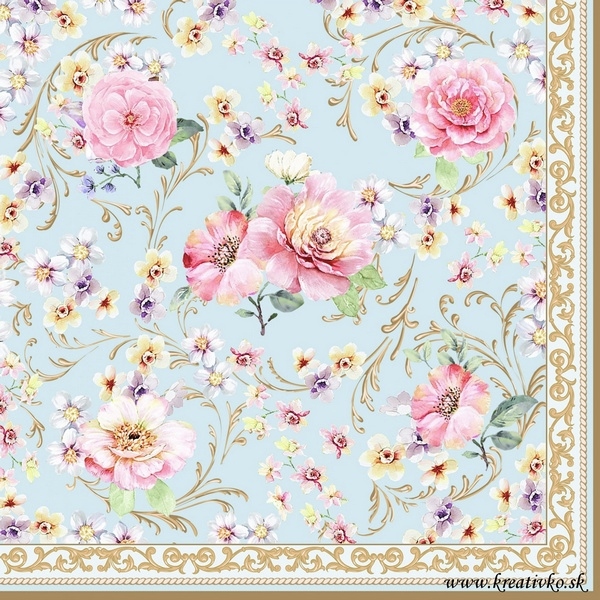 Servítka 33 x 33 cm - Ružové kvety s ornamentom